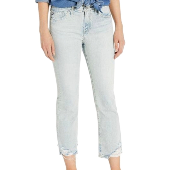 Adriano Goldschmiede The Jodi Crop High Rise Slim Flare Distressed Hem Jeans W32 - Picture 16 of 16